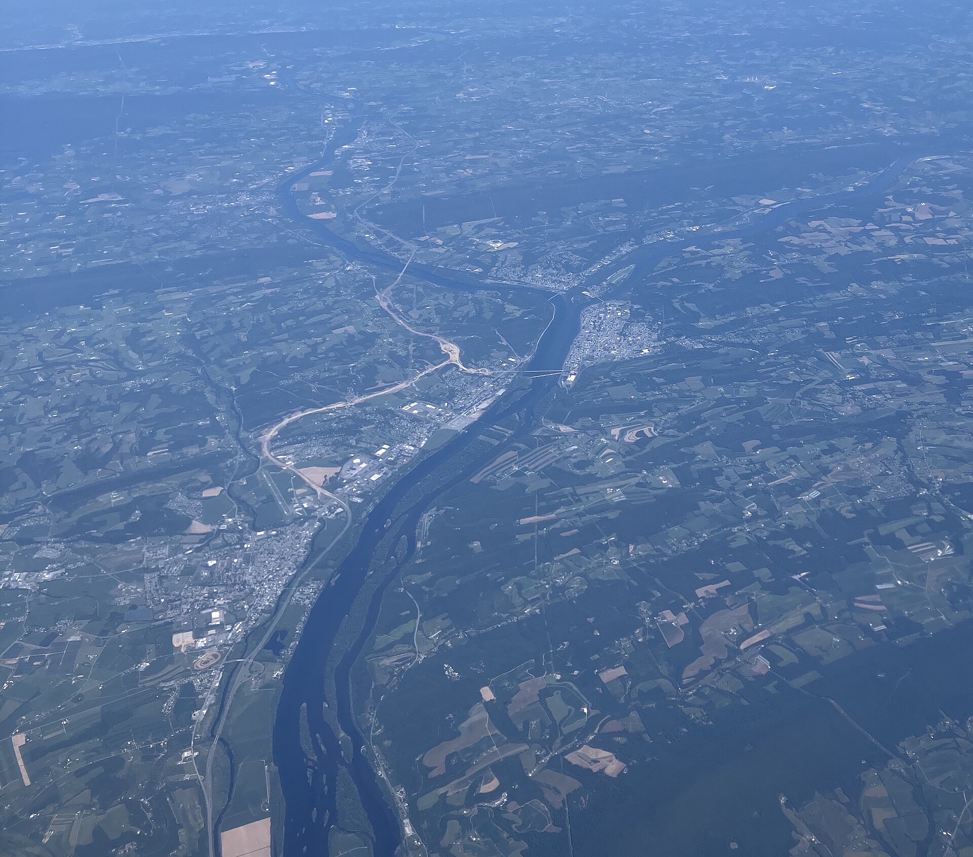 Aerial Susquehanna confluence at Northumberland and Sunbury Pennsylvania