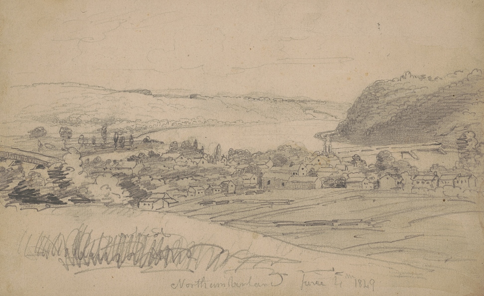 1849 historic view of Northumberland Pennsylvania village