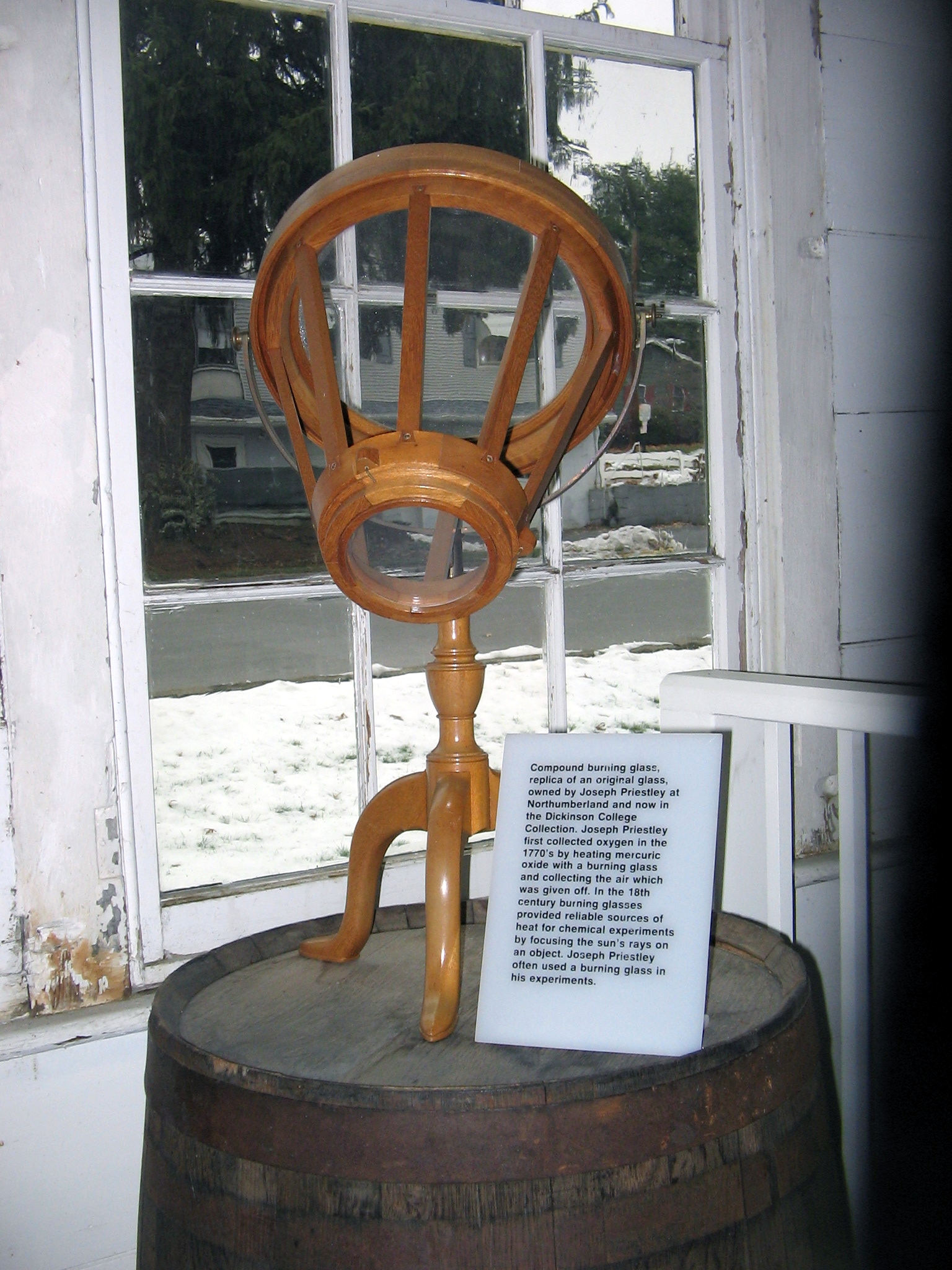 Replica of Priestley burning lens used in experiments