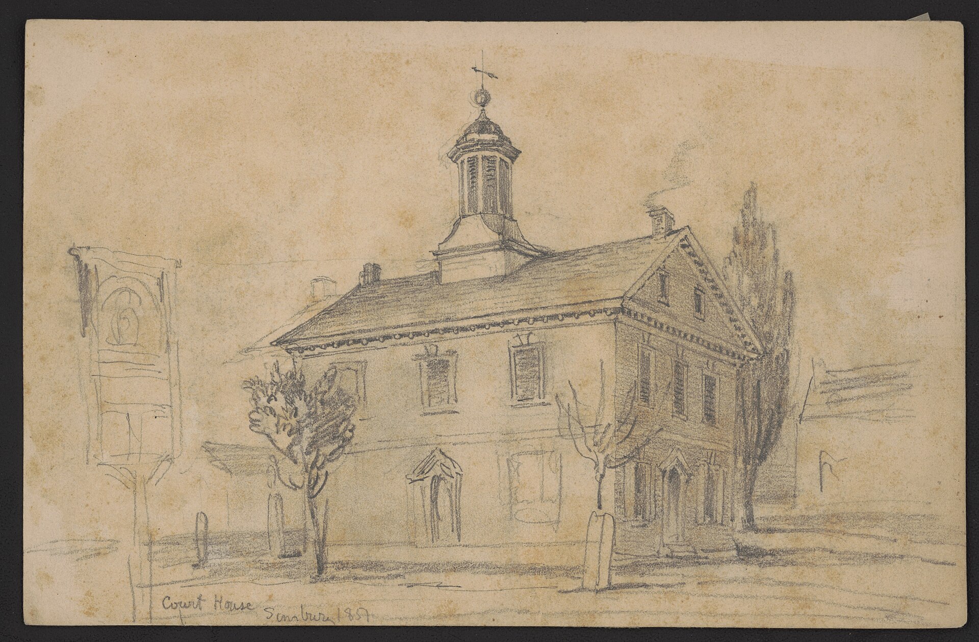 1851 Northumberland County Courthouse Sunbury Pennsylvania lithograph