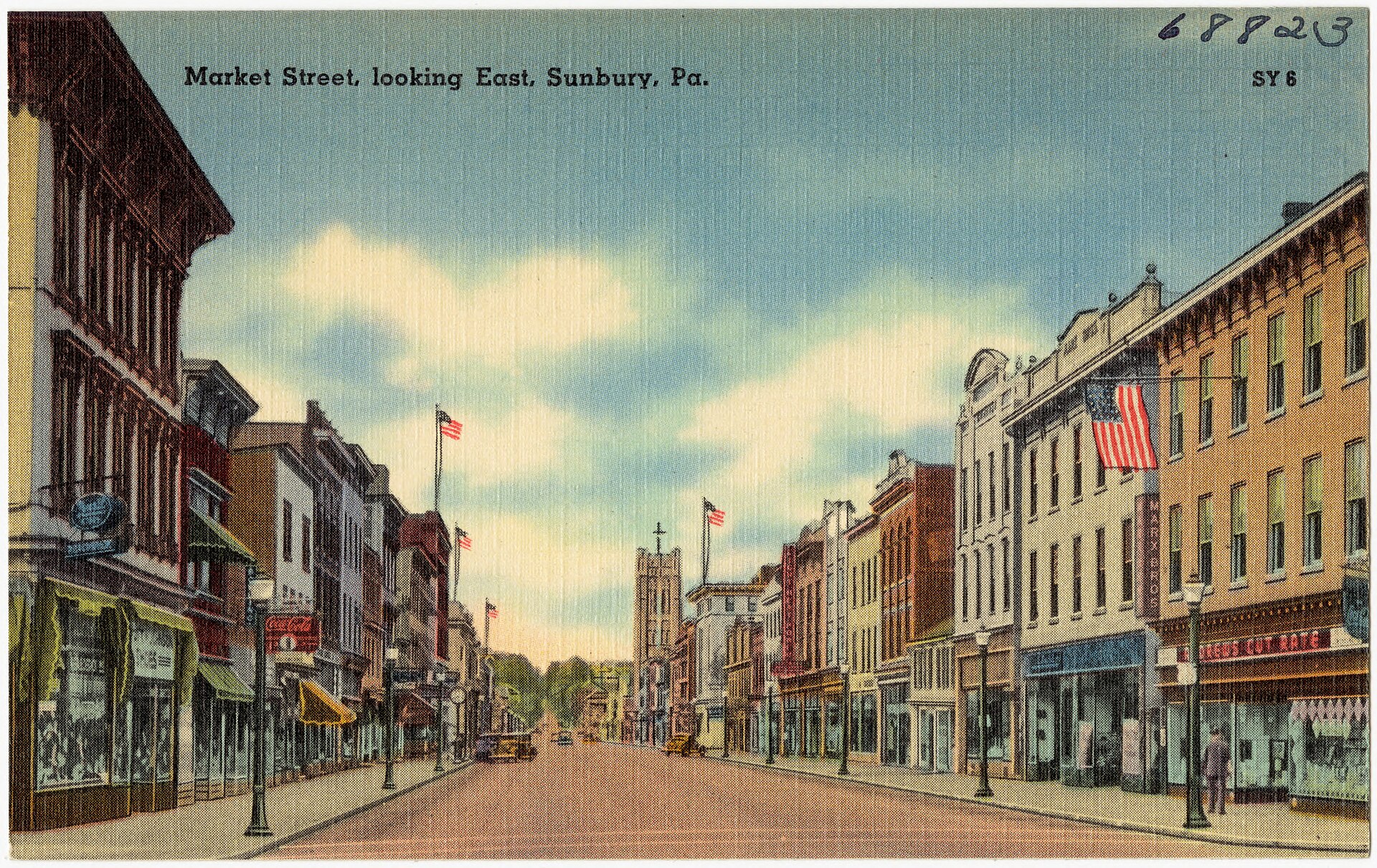 Historic Market Street looking east Sunbury PA postcard