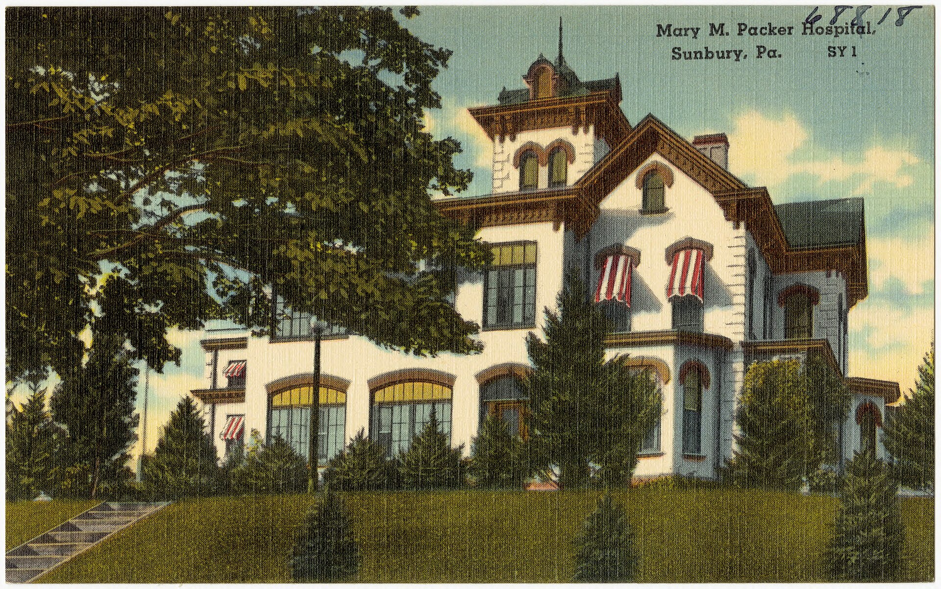 Historic Mary M Packer Hospital Sunbury PA postcard